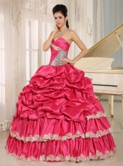 Appliques and Pick-ups Quinceanera Dress Hot Pink Beaded For Custom Made