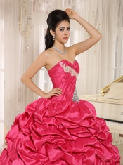 Appliques and Pick-ups Quinceanera Dress Hot Pink Beaded For Custom Made