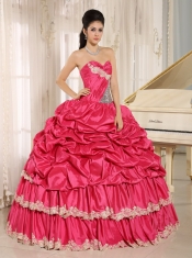 Appliques and Pick-ups Quinceanera Dress Hot Pink Beaded For Custom Made