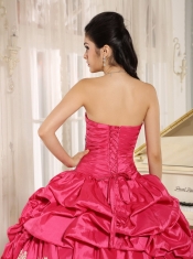 Appliques and Pick-ups Quinceanera Dress Hot Pink Beaded For Custom Made