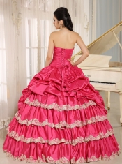 Appliques and Pick-ups Quinceanera Dress Hot Pink Beaded For Custom Made