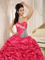 Appliques and Pick-ups Quinceanera Dress Hot Pink Beaded For Custom Made