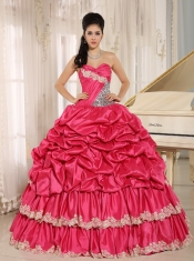 Appliques and Pick-ups Quinceanera Dress Hot Pink Beaded For Custom Made