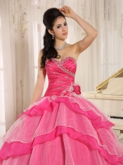 Quinceanera Dress In 2013 Hot Pink Sweetheart Beaded Decorate and Ruch Bodice Ruffled Layeres