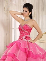 Quinceanera Dress In 2013 Hot Pink Sweetheart Beaded Decorate and Ruch Bodice Ruffled Layeres