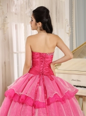 Quinceanera Dress In 2013 Hot Pink Sweetheart Beaded Decorate and Ruch Bodice Ruffled Layeres