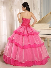 Quinceanera Dress In 2013 Hot Pink Sweetheart Beaded Decorate and Ruch Bodice Ruffled Layeres