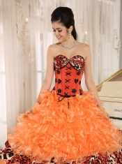 Quinceanera Dress Leopard For 2013 Orange Ruffles Appliques Sweetheart