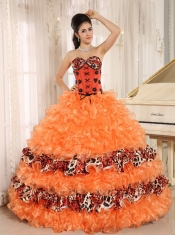 Quinceanera Dress Leopard For 2013 Orange Ruffles Appliques Sweetheart