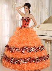 Quinceanera Dress Leopard For 2013 Orange Ruffles Appliques Sweetheart