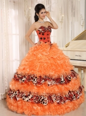 Quinceanera Dress Leopard For 2013 Orange Ruffles Appliques Sweetheart