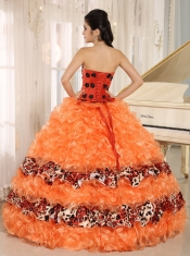 Quinceanera Dress Leopard For 2013 Orange Ruffles Appliques Sweetheart