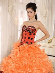 Quinceanera Dress Leopard For 2013 Orange Ruffles Appliques Sweetheart
