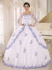 Quinceanera Dress Lilac Embroidery Decorate On White Organza Square Neckline