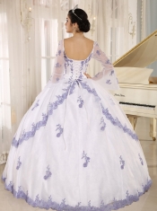 Quinceanera Dress Lilac Embroidery Decorate On White Organza Square Neckline