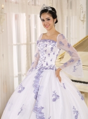 Quinceanera Dress Lilac Embroidery Decorate On White Organza Square Neckline