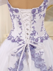 Quinceanera Dress Lilac Embroidery Decorate On White Organza Square Neckline