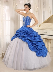 Quinceanera Dress Luxurious Blue and White With Embroidery Sweetheart Pick-ups 2013