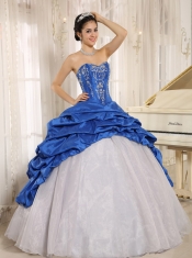 Quinceanera Dress Luxurious Blue and White With Embroidery Sweetheart Pick-ups 2013