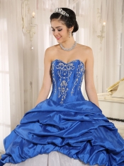 Quinceanera Dress Luxurious Blue and White With Embroidery Sweetheart Pick-ups 2013