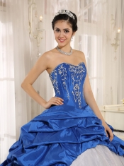 Quinceanera Dress Luxurious Blue and White With Embroidery Sweetheart Pick-ups 2013