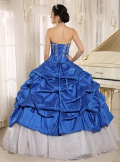 Quinceanera Dress Luxurious Blue and White With Embroidery Sweetheart Pick-ups 2013