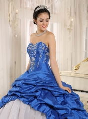 Quinceanera Dress Luxurious Blue and White With Embroidery Sweetheart Pick-ups 2013