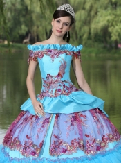 Quinceanera Dress Off The Shoulder Appliques Ball Gown  For 2013 Floor-length Tiered Exclusive Style