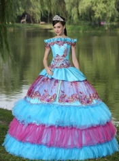 Quinceanera Dress Off The Shoulder Appliques Ball Gown For 2013 Floor-length Tiered Exclusive Style