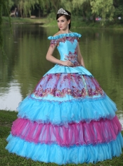 Quinceanera Dress Off The Shoulder Appliques Ball Gown  For 2013 Floor-length Tiered Exclusive Style