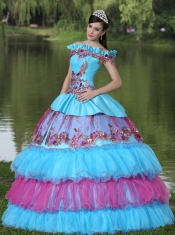 Quinceanera Dress Off The Shoulder Appliques Ball Gown  For 2013 Floor-length Tiered Exclusive Style