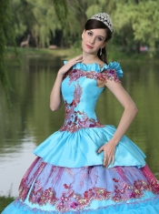 Quinceanera Dress Off The Shoulder Appliques Ball Gown  For 2013 Floor-length Tiered Exclusive Style