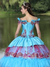Quinceanera Dress Off The Shoulder Appliques Ball Gown  For 2013 Floor-length Tiered Exclusive Style