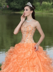 Quinceanera Dress Orange Clearance With Sweetheart Beaded Ruffles Layered Decorate Organza
