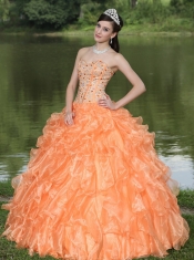 Quinceanera Dress Orange Clearance With Sweetheart Beaded Ruffles Layered Decorate Organza