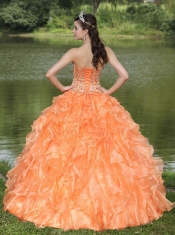 Quinceanera Dress Orange Clearance With Sweetheart Beaded Ruffles Layered Decorate Organza