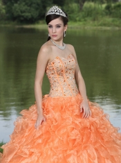 Quinceanera Dress Orange Clearance With Sweetheart Beaded Ruffles Layered Decorate Organza