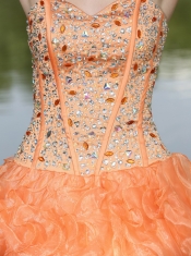 Quinceanera Dress Orange Clearance With Sweetheart Beaded Ruffles Layered Decorate Organza