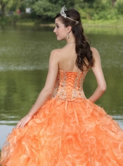 Quinceanera Dress Orange Clearance With Sweetheart Beaded Ruffles Layered Decorate Organza