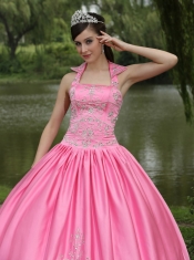 Quinceanera Dress Rose Pink 2013 New Arrival Square Neckline Beaded Decorate