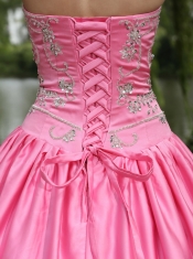 Quinceanera Dress Rose Pink 2013 New Arrival Square Neckline Beaded Decorate