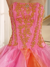 Quinceanera Dress Ruflfled Layers and Appliques Decorate Up Bodice For Rose Pink and Orange Customize