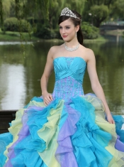 Quinceanera Dress Sweet Appliques Ruffles Layered Colorful Wear For Graduation