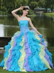 Quinceanera Dress Sweet Appliques Ruffles Layered Colorful Wear For Graduation