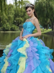 Quinceanera Dress Sweet Appliques Ruffles Layered Colorful Wear For Graduation