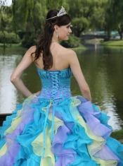 Quinceanera Dress Sweet Appliques Ruffles Layered Colorful Wear For Graduation