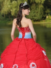 Tulle Strapless Red For Girl With Flower Beaded Quinceanera Dress  Decorate