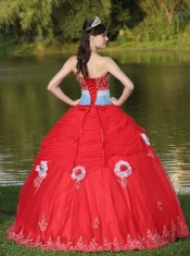 Tulle Strapless Red For Girl With Flower Beaded Quinceanera Dress  Decorate