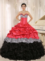 Quinceanera Dress  Watermelon and Black Sweetheart Ruffles With Floor-length