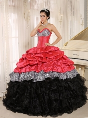 Quinceanera Dress  Watermelon and Black Sweetheart Ruffles With Floor-length